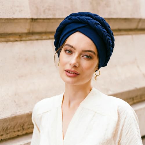 Image of DRESHOW African Women Turban Caps Beanie Twist Headscarf Pre-Tied Double Twisted Braids Headwraps for Women Chemo Cancer Cap