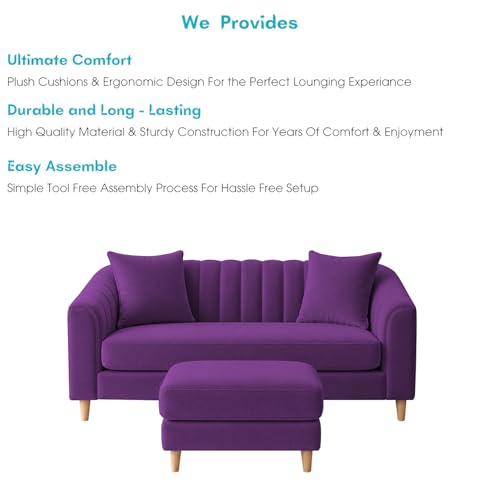 Image of Doraldo 2 Seater Sofa Set with Ottoman for Living Room (Purple) Premium Fabric Sofa