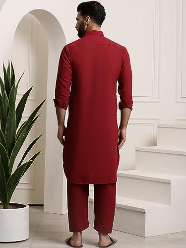 Image of SOJANYA Men's Cotton Silk Pathani Kurta Set with Wide Leg Straight Fit Salwar