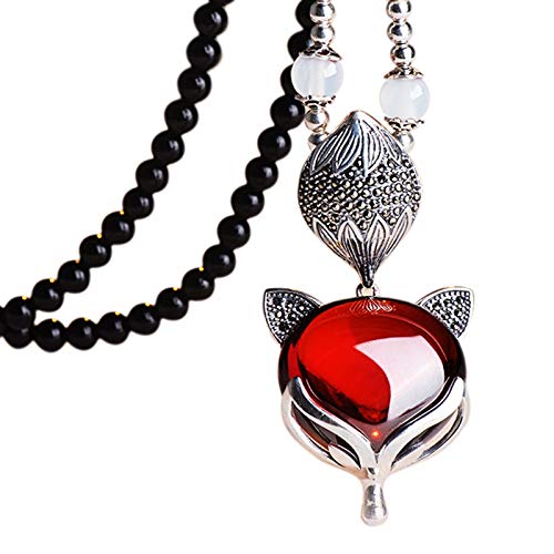Chaîne de pull en argent 925 avec son pendentif renard en grenat pour femme