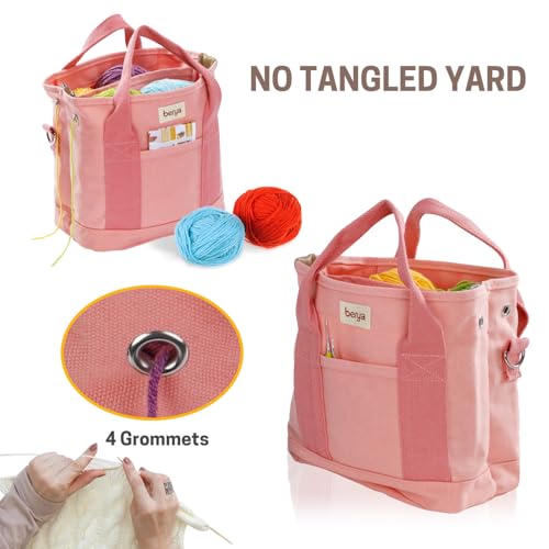 Image of Crochet Bag and Tote, Canvas Yarn Storage Organizer, Yarn Bag for Hooks and Accessories, Durable Organizer for Crochet Lovers, Mother's Day Gift (Pink-25)