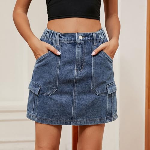 Generic Juniors Faux Denim Skorts for Women Loose Fit Cowgirl High Cut A Line Basic Midi Knee Length Winter Fall 2024 Y2K2