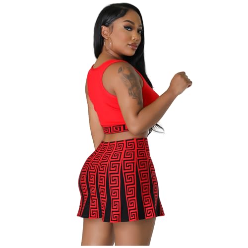 Fashion Round Neck Sleeved Pleated Skirt Two-Piece Knit Printed Dress4