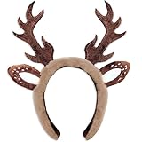 Reindeer Ears Antler Headbands for Women, Brown Deer Antlers Headband for Christmas Hair Accessories for Women
