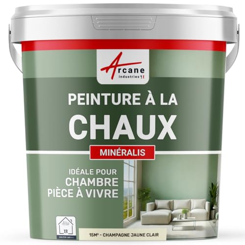 Peinture chaux naturelle : peinture, sans émanation, mineralis - 15 m² (2.5 kg en 1 couche) Champagne Jaune Clair - ARCANE INDUSTRIES