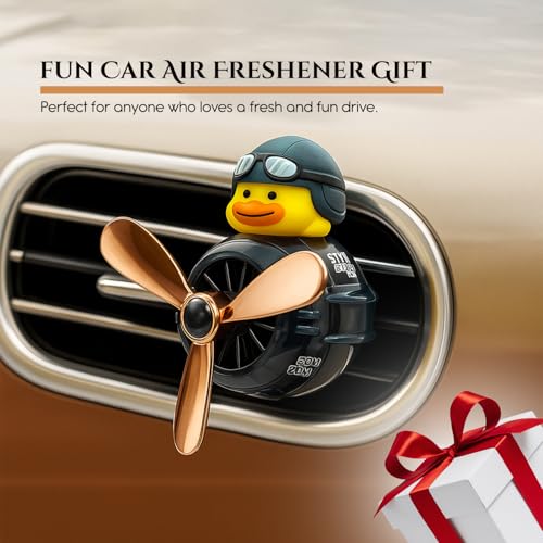 Image of Nostrae by Ekhasa Duck Pilot Car Vent Propeller Freshener | Cute Cartoon Airplane Duck Car Perfume Diffuser | Rotating Fan Blade Dashboard Aroma Deodorizer with Magnetic Top Cover | Festive Car Gift