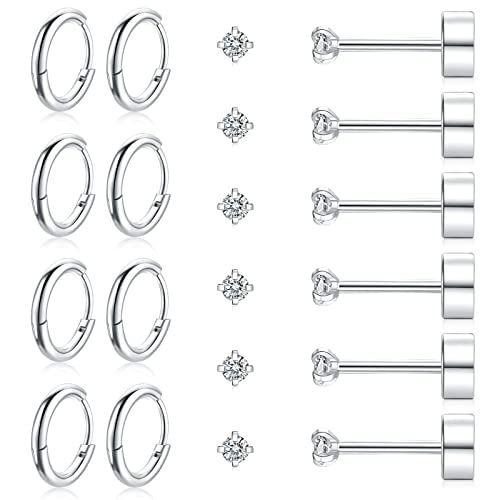Funtopia 32 Pcs Earrings Set For Multiple Piercing, 316L Surgical Steel Silver Tiny Stud Earrings Small Hoop Earrings, Cz Helix Cartilage Flat Back Earrings For Men Women Girls #TOP9