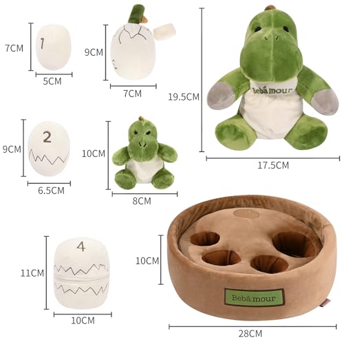 Bebamour Montessori Pull Carrot Toy Plush Stuffed Dinosaurs Set Soft Cotton Sensory Play Gift (Dinosaur) — view 6