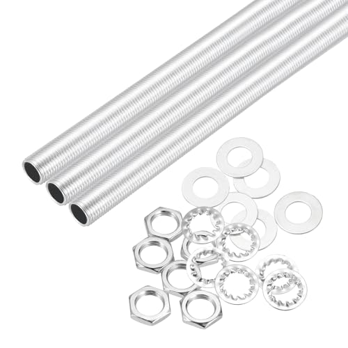 Image of MECCANIXITY 21Pcs 8.9 inch Lamp Pipe Nipples Kit with Hex Nuts Washers, M10 Fine Threaded Hollow Tube Repair Hardware Fasteners Assortment for Assembly Chandelier Ceiling Lamp DIY, Silver