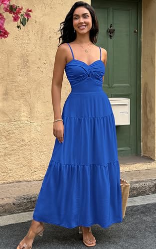 Image of ECOWISH Women's Summer Strapless Maxi Dress 2026 Off Shoulder Hollow Out Smocked A Line Tube Tiered Long Dresses