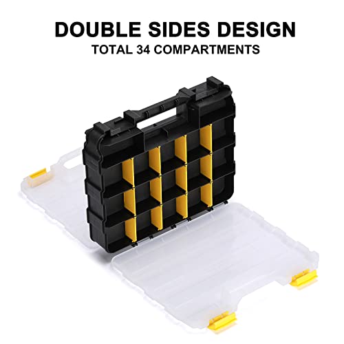 Mayouko Double Side Tools Organizer, Customizable Removable Plastic Dividers, Hardware Box Storage, Small Parts Organizer, 34-Compartment, Black/Yellow #TOP2