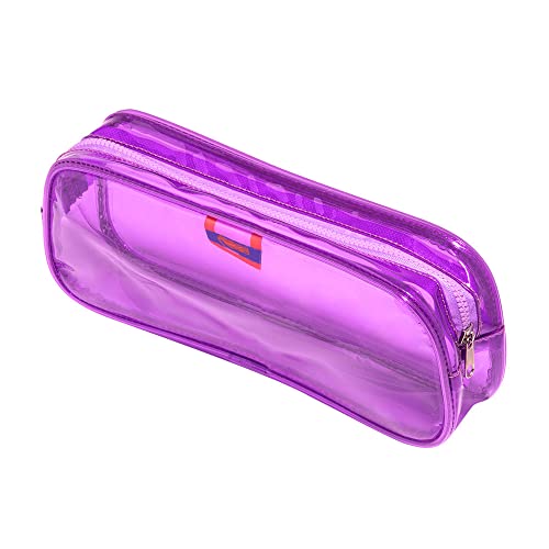 Estojo PVC Transparente 1 Zíper Roxo, BRW, Modelo: ET0200