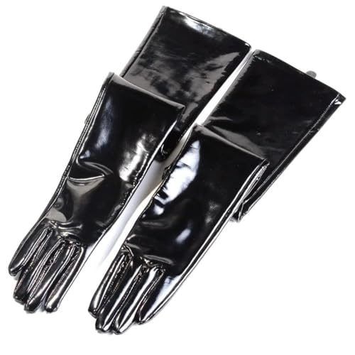 Guantes Largos de Charol Negro Brillante para Mujer, para Fiesta, Noche, ópera (Negro Brillante, 40...