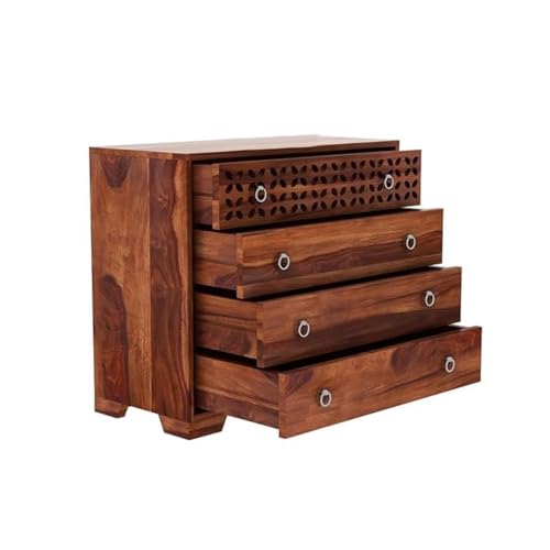Image of Amazon Brand - Solimo Solid Sheesham Wood Kundal Sideboard Cabinet with 4 Spacious Drawers - Multipurpose Handcrafted Wooden Chest of Drawers for Living Room, Bedroom, Hallway Storage (Honey Finish)