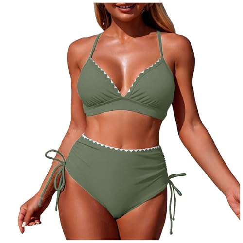 Traje De Baño Mujer Dos Piezas Bikini Reductor Barriga Cintura Alta Cuello En V Push Up con Relleno Top Y Braga Ajustable Diseño Sólido para Playa Natación Y Estival Playa Actividades Al Aire Libre
