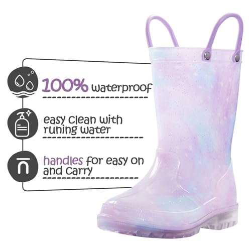 K KomForme Kids Rain Boots, Waterproof Light up Boots with Easy-on Handles2
