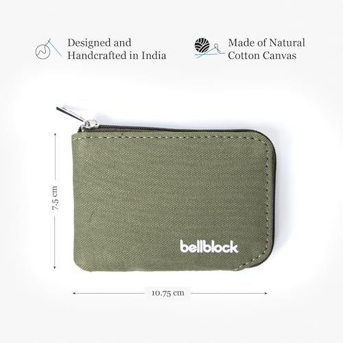 Image of Bellblock Canvas Card Holder Wallet for Man /Women | Upto 15 Cards, Folded Cash & Coins | Coin Pouch | Credit /Debit Card Holder for Men /Women | Gift for Man /Woman | Olive Green