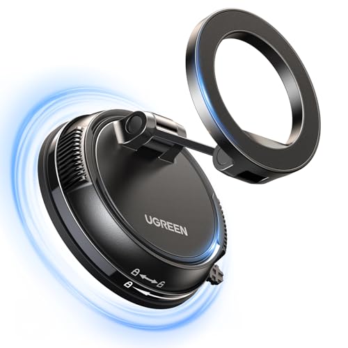 UGREEN Magsafe Car Mount, [22xN55 & 80 LBS] 2500gf Vacuum Magnetic Phone Holder with Adhesive Suction Cup, 360° Rotatable Car Phone Holder Compatible with iPhone 17 Pro Max Air 16 15 14 13 12
