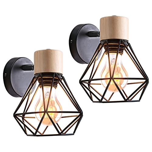 2 Lampade Da Parete E27 Stile Industriale - Nero E Oro, Base Legno, Per Interni E Esterni - Foto 13
