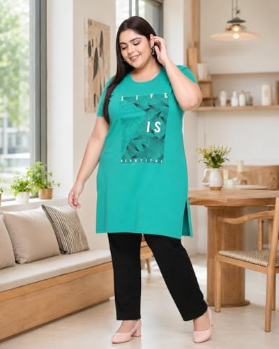 Image of In Love Women's Printed Cotton Plus Size Longline T-Shirt with Pockets | Cotton fabric - soft longline T-shirt with easy plus-size fit