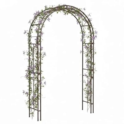 Plow & Hearth Arch Metal Outdoor Garden Arbor Montebello Gunmetal 7 Feet Tall, Steel Iron Trellis Lattice for Climbing Plants & Heavy Vines Wedding Arch Outdoor Patio Décor