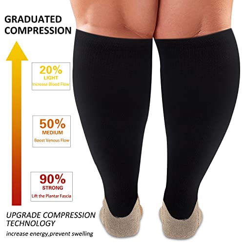 Image of Diu Life 3 Pairs Plus Size Compression Socks for Women and Men Wide Calf Extra Knee High Support for Circulation