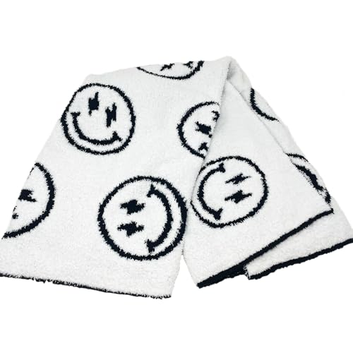 Image of L+L USA Smiley Face with Lightning Bolt Eyes Baby Blanket 28 inchx40 inch - DreamSoft Throw for Crib, Stroller or Car Seat Blanket /Newborn Nursery Gift for Toddler, Infant, Kids, Boys & Girls (Black /White)