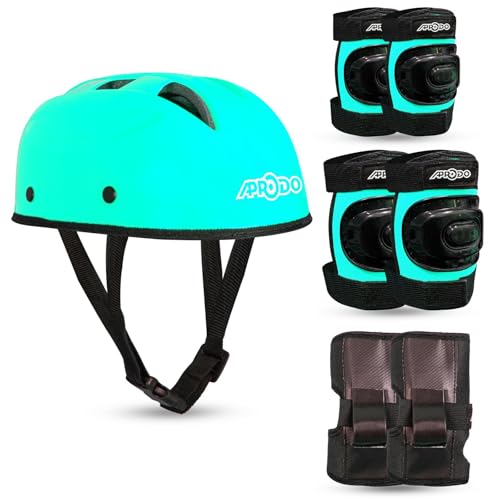 Image of Aprodo Kids Sports Protective Gear Set From Beginner to Advanced For 3-5-8-14 Years Boys Girls With Knee and Elbow Pads Wrist Guards Set For Skateboarding, Cycling & Roller Skating Scooter (Turquoise)