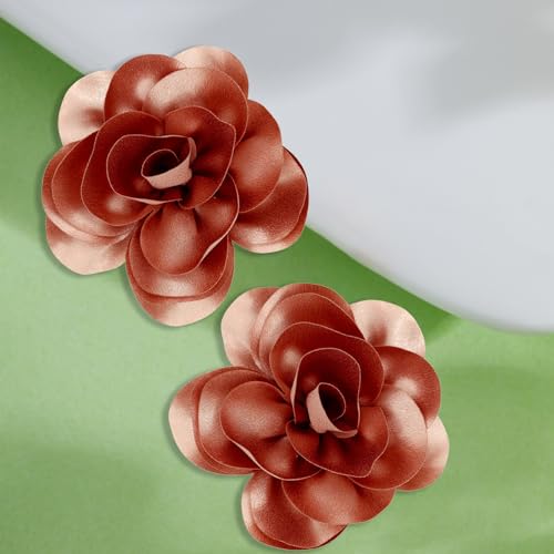 Image of 2Pcs 5in Dainty Satin Fabric Flower Brooch Extra Large Rose Camellia Flower Brooches Lapel Pins for Women Wedding Party Dance Banquet Clothes Jewelry Accessories