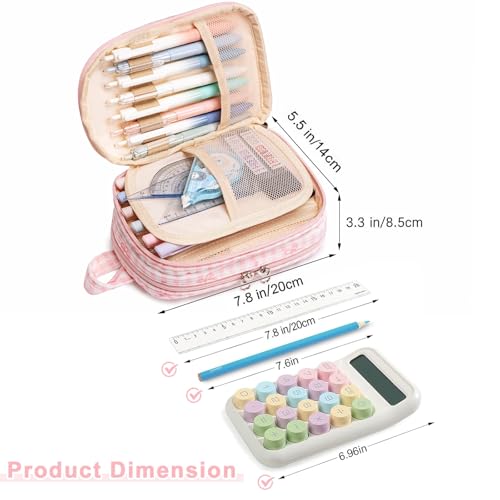 Image of LEDAOU Pencil Case Cute Zipper Pencil Pouch Large Capacity Pencil Bag Organizer School Supplies for Girls Boys Kids (Pink Checkered Bow)
