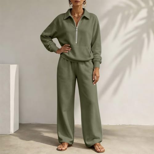 Sweatsuits For Women Half Zip Elastic Cuff Soft Athleisure Outfit Fall Days - image 8