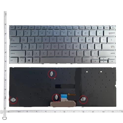 Keyboard Replacement Compatible With U4300F 14 UX433 UX433F UX433FA UX433FN UX433FL UX434 UX434F UX434FA UX434FL UX434FLC Laptop Models(SILVER BACKLIT)