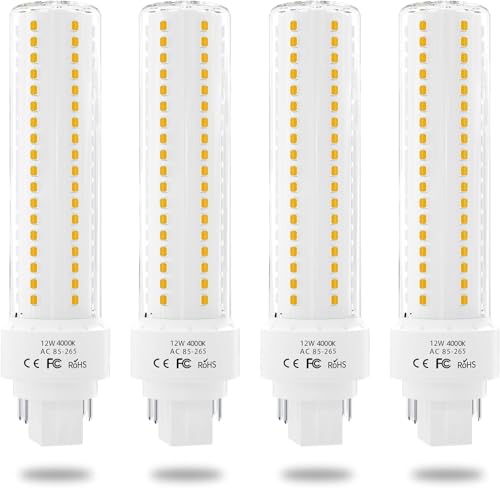 Lustaled LED Gx24q 4-Pin Base Light Bulb 12W Gx24 PL Retrofit LED Recessed Light Natural White 4000K 26W Compact Fluorescent Lamp Replacement for Ceiling Fixtures 4-Pack (Remove/Bypass The Ballast)