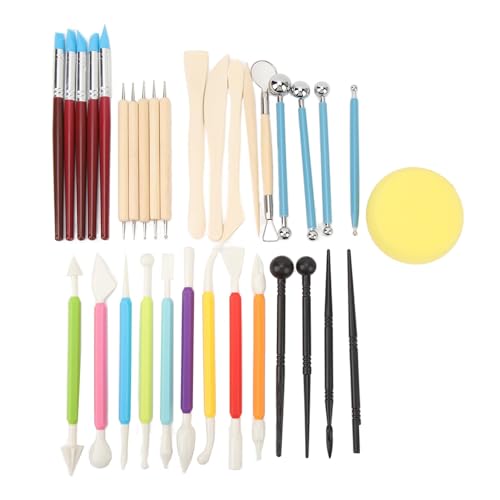 33-teiliges Keramik-Werkzeugset, Feine Tonmesser, Modellierwerkzeug-Set mit Schwammstange und Punktierstift Zum Modellieren, Schnitzen, Malen, Tupfen und Gravieren