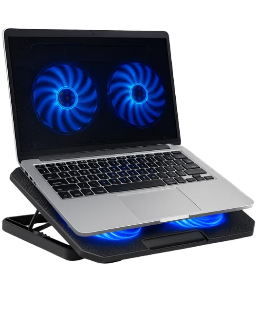 Suporte Ergonômico para Notebook com Cooler Duplo Silencioso, 8 Níveis de Ajustes, 2 Porta USB Adicional e Iluminação LED para Notebooks de Até 17 Polegadas