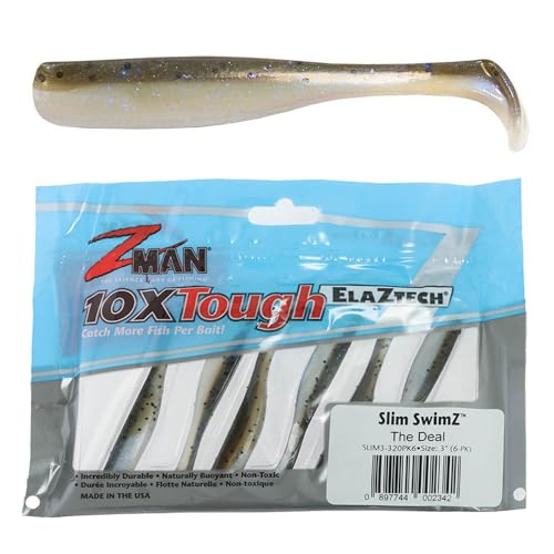 Z-Man SLIM3-320PK6 Elaztech Slim Swimz Paddle Tail Swimbait, 3
