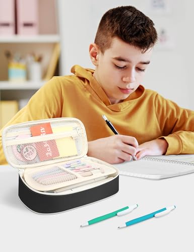 Image of SUNEE Cute Pencil Case, Aesthetic Pen Pouch, Colored Large Pencil Bag with Zipper, Kawaii Stationery Storage and Organizer, Black School Supplies for Teen and Adult Girls