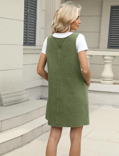 Image of Xaspee Denim Overall Dress for Women Casual Mini Sleeveless Jean Vintage Jumper Skirt Dress with Pockets