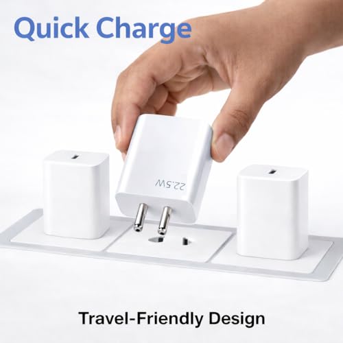 Image of 22.5W Fast Charger with USB-C Cable, Quick Charge 3.0 Power Adapter Compatible with Redmi Note Series, Poco, Mi, Any Type C Devices - with Power Delivery (White) (VN-22.5W j3)