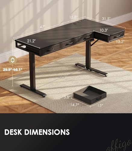 Image of OffiGo 63 Inch L Shaped Electric Standing Desk with 4 Drawers, Black