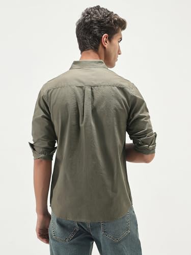 Image of Urbano Fashion Men's Cotton Full Sleeve Regular Fit Casual Solid Slub Shirt with Spread Collar