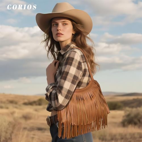 Bolso de hombro de cuero con flecos Bohemio CORIOS miniatura 2
