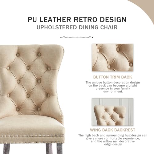 Kiztir-Leather-Dining-Chairs-Set-of-4-Upholstered-Dining-Chair-with-Nailhead-Trim-and-Solid-Wood-Legs-Luxury-Wingback-Dining-Side-Chair-for-Living-Room-Bedroom-Kitchen-Beige Kiztir Leather Dining Chairs Set of 4 Upholstered Dining Chair with Nailhead Trim and Solid Wood Legs Luxury Wingback Dining Side Chair for Living Room Bedroom Kitchen Beige