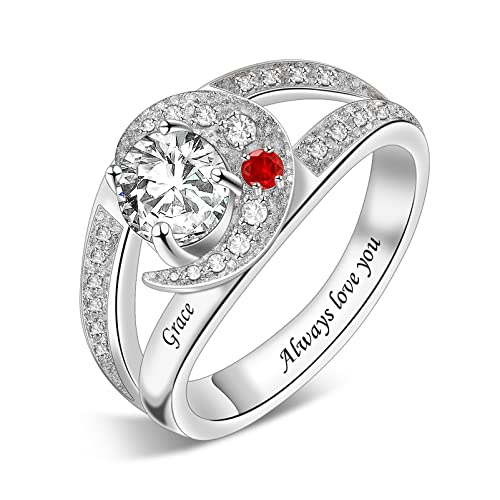 Bauma Auto Sterling Silver Personalized Mothers Ring With 1-8 Simulated Birthstones Engraving Family Name Ring For Mother Daughter Grandma (1 Stone) #TOP10