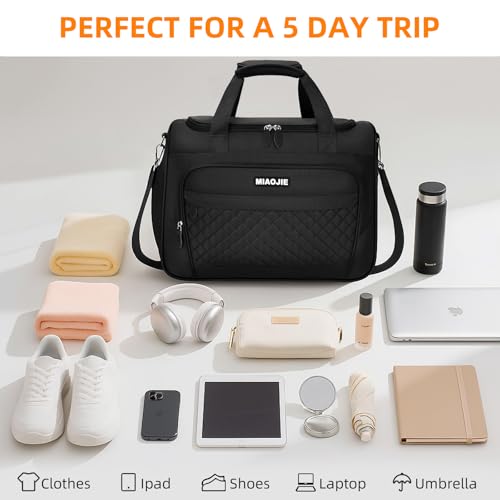 Travel Duffle Bag for Women, Underseat Carry On luggage Bag Foldable Overnight Weekender Hospital Bag Lightweight Airplanes Personal Item Travel Tote Bag for Women Birthday Gifts, 16IN Black4
