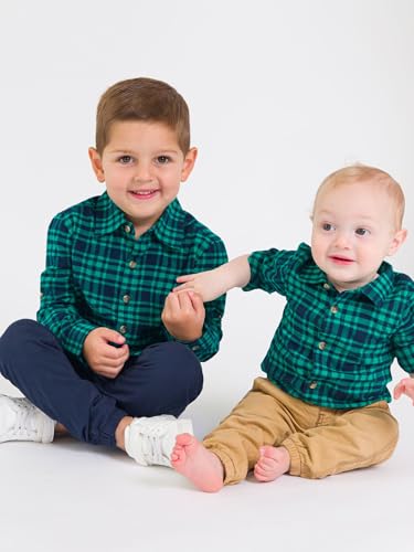 Image of RUGGEDBUTTS Boys Solid Cotton Long Sleeve Button Down Shirt with Button Tabs