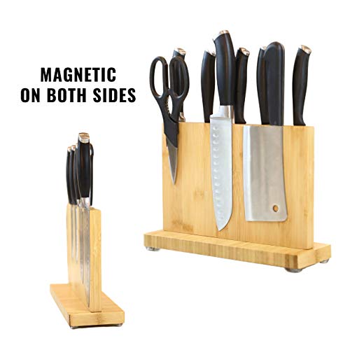 Bamboo Magnetic Knife Block Without Knives - Universal Space Saving Stand For Steak Knives And Cutlery - Kitchen Organizer For Counter Or Under Cabinet Storage - Extra Strong Magnetic Knife Holder  #TOP4