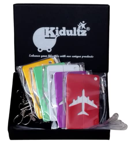 Image of Aluminum Alloy Metallic Luggage Tags Handle Wraps with Stainless Loop Anti-Break for Travel Identification Suitcase Bag Tag, School & Office Bags - Set of 5 (MulticolourSet2)