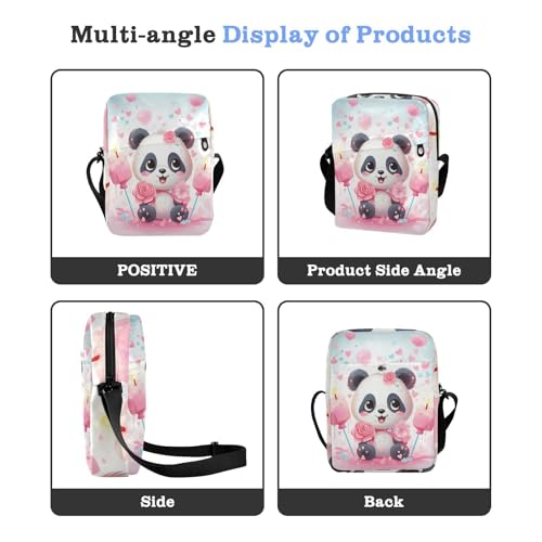 crossbody messenger bag Shoulder Crossover Bag Shoulder Handbag For Travel Adjustable Strap for Casual Casual- Cute Panda Flower4