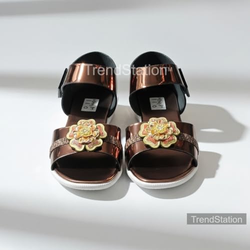Image of 𝐓𝐫𝐞𝐧𝐝𝐒𝐭𝐚𝐭𝐢𝐨𝐧:-Girls Trendy Sandals with Holographic Floral Strap, Welcro Style, Sandals |